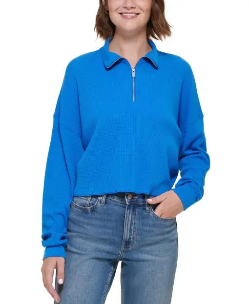 Calvin Klein Jeans Women's Waffle-Knit Half-Zip Top L