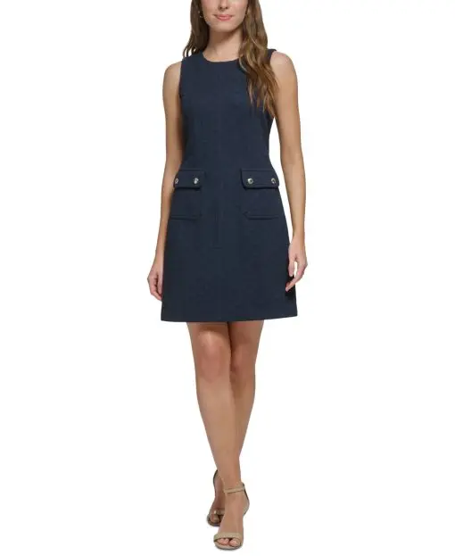 Tommy Hilfiger Petite Basketweave Sheath Dress - Sky Captain 4P