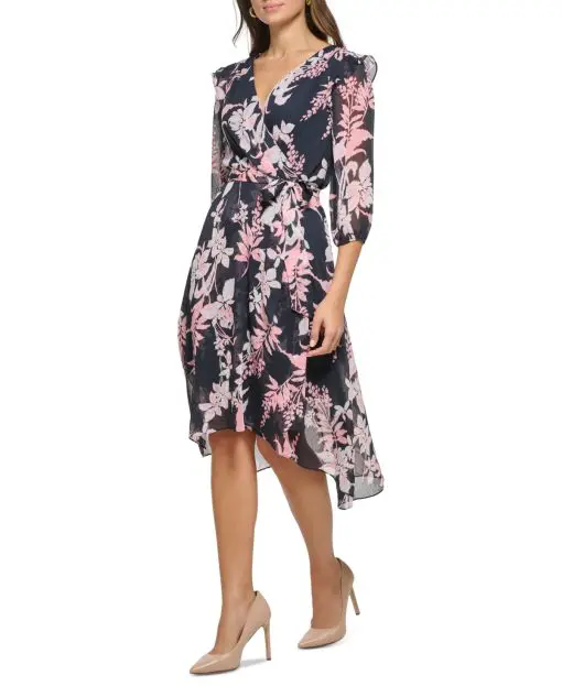 Tommy Hilfiger Petite Floral-Printed Faux-Wrap Dress 2P