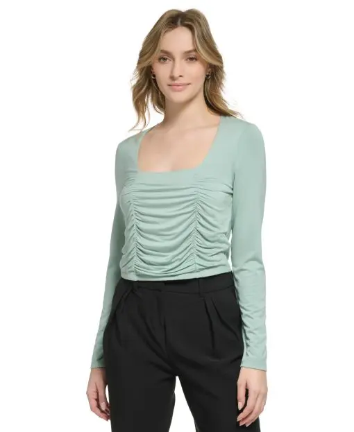 Calvin Klein Women's Ruched Crop Blouse L