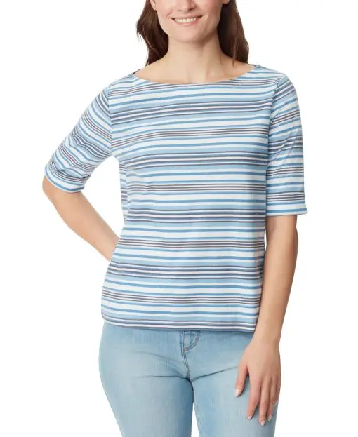 Gloria Vanderbilt Women's Alanis Elbow-Sleeve Boat-Neck T-Shirt XL