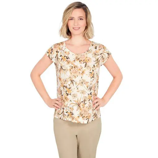 Emaline Plus Key Items Floral Cap Sleeve Scoop Neck Blouse 1X