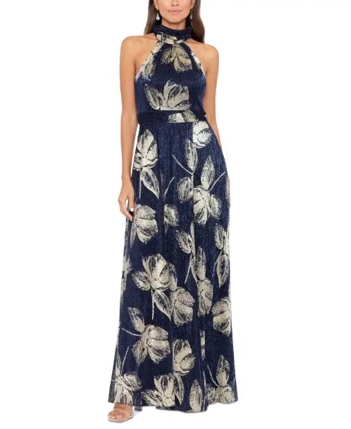 Betsy & Adam Women's Metallic-Print Halter Gown 14