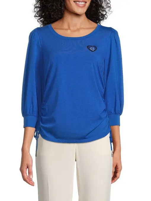 Karl Lagerfeld Paris Women's Ruched Top - Blue - Size L