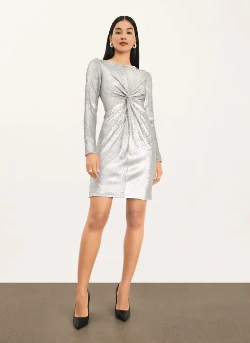 Donna Karan Women's Sequin Twisted Sheath Dress 2 Metallic