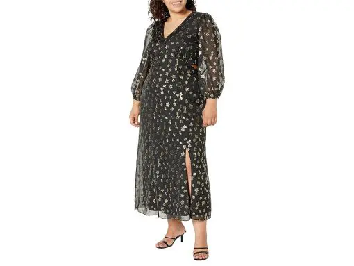 Donna Morgan Plus Size Long Sleeve Maxi Dress with Gold Stars (Black/Gold) Women's Dress 16W