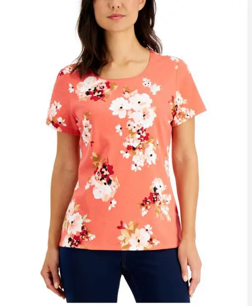 Karen Scott Floral-Print Scoop-Neck Top XL