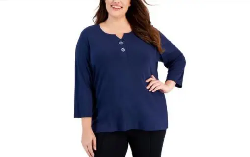 Karen Scott Plus Size Toggle-Neck Top, Intrepid Blue 0X