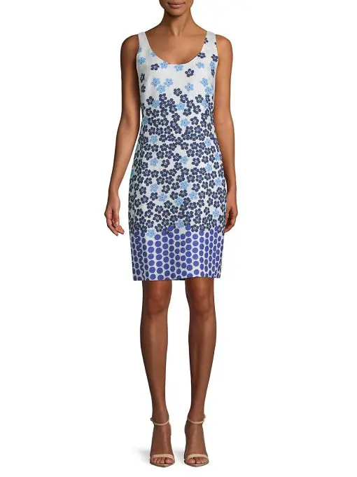 Karl Lagerfeld Paris Women's Mixed-Print Jacquard Sheath Dress - Periwinkle, Size 2