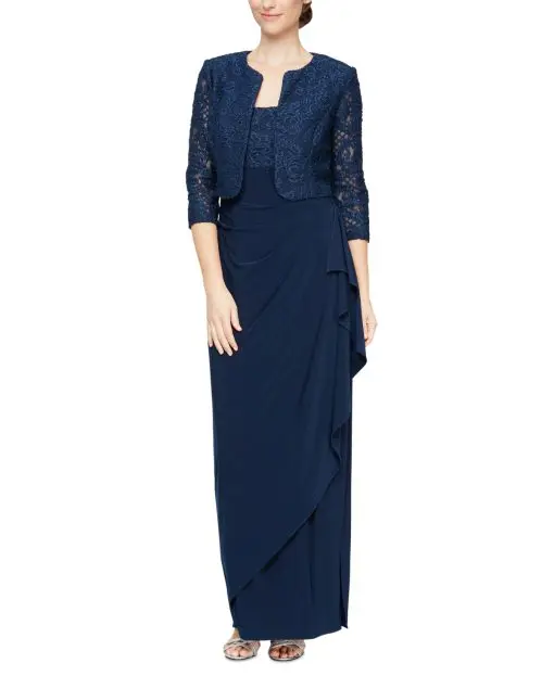 Alex Evenings Embellished Gown and Jacket - Navy 16