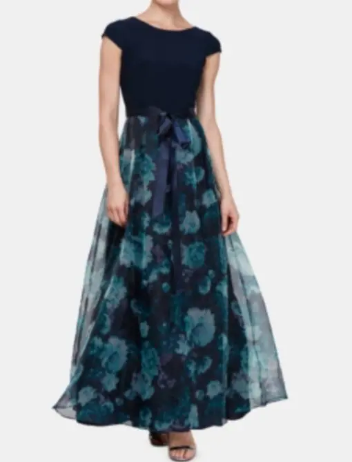 SL Fashions Floral-Organza Gown - Navy Floral