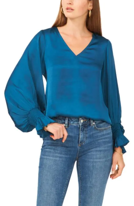 Vince Camuto Balloon Sleeve Top,  XX-Large - Teal Blue