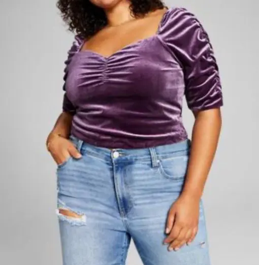 And Now This Trendy Plus Size Puff-Sleeve Velvet Top - Plum 3X