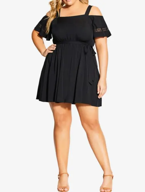 City Chic DRESS TRIM SHOULDER - Black - 24 / XXL