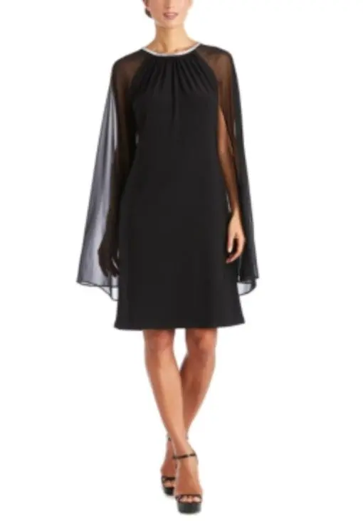 R&M Richards Womens Embellished Cape Cocktail and Party Dress 14