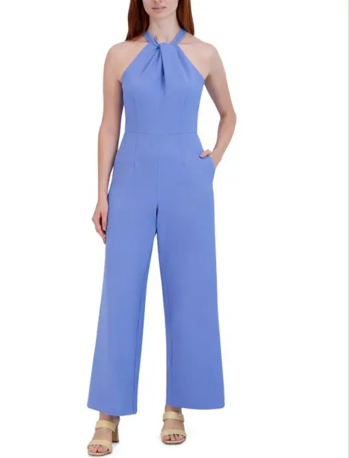 Julia Jordan Twist-Front Halter Jumpsuit - Blue Bell 12