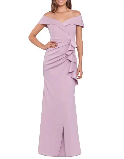 Xscape Scuba Off-the-Shoulder Gown - Rose 10