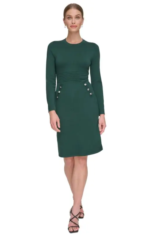 Dkny Women's Button-Trim Sweater Dress - Pine S