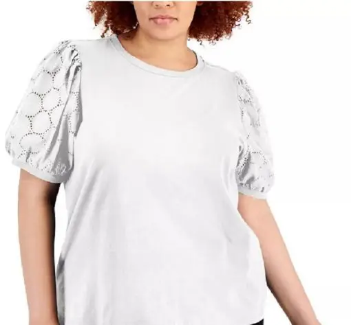 Anne Klein Women's Eyelet Sleeve Top White Size 3X - Image 2