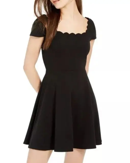 B Darlin Juniors' Scalloped Skater Dress Black Size 3-4