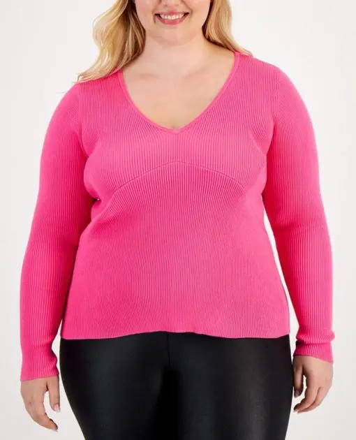 Bar III Trendy Plus Size V-Neck Cutout Sweater 2X