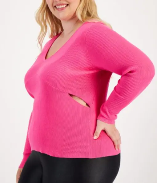 Bar III Trendy Plus Size V-Neck Cutout Sweater 2X - Image 2