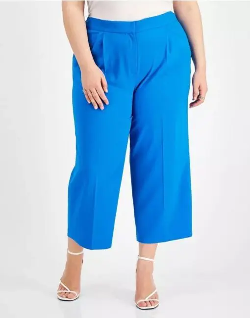 Bar III Women's Textured Crepe Culotte Pants Blue Size 18W