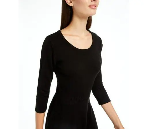 BCX Womens Black 3/4 Sleeve Jewel Neck Short Fit + Flare Dress Juniors Size: L - Image 3