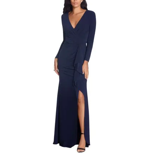 Betsy & Adam Women's Long Sleeve Stretchy Formal Dress (Available in Plus), Navy