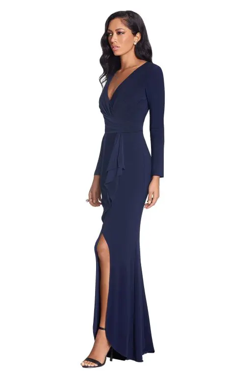 Betsy & Adam Women's Long Sleeve Stretchy Formal Dress (Available in Plus), Navy - Image 2