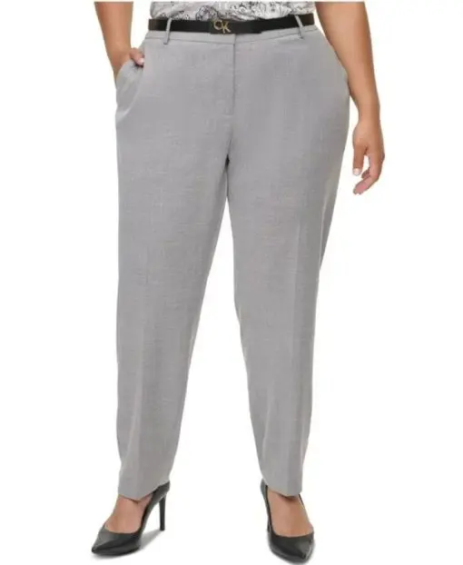 CALVIN KLEIN Womens Gray Belted Zippered Slim Ankle Wear To Work Straight leg Pants Plus 16W