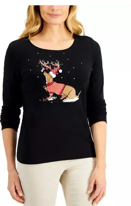 Cotton Embellished Dog Long-Sleeve T-Shirt s