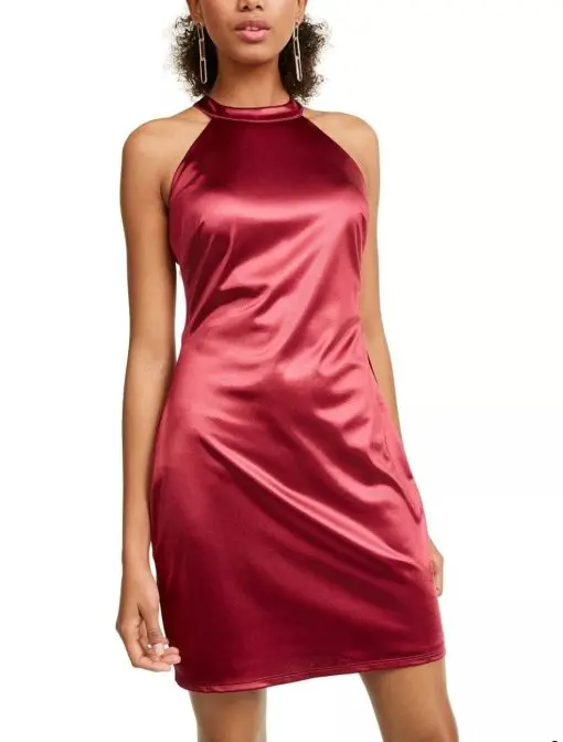 Crystal Doll Junior's Strappy Satin Halter Dress Wine Size 3