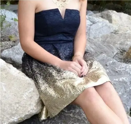 Formal short navy and gold dress 9