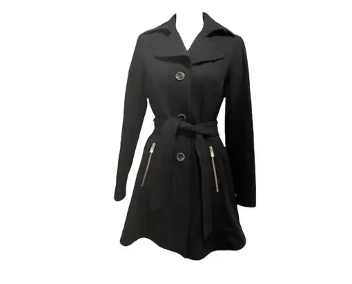 INC Womens Black Belted Button Down Coat Size XXS - Image 2