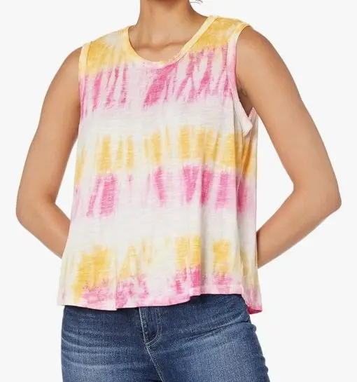 Jessica Simpson Womens Tye Dye Scoop Neck Tank Top M Yellow