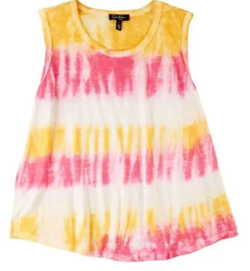 Jessica Simpson Womens Tye Dye Scoop Neck Tank Top M Yellow - Image 3