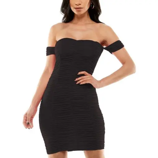 Jump Apparel Womens Ruched Mini Off-The-Shoulder Bodycon Dress