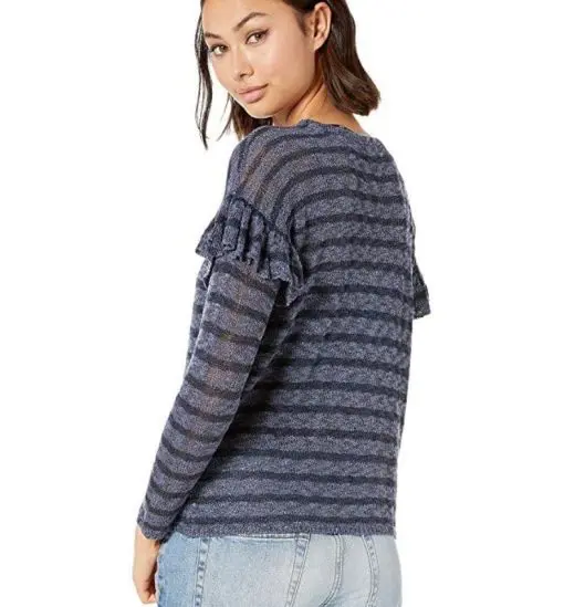 Kensie Indigo Blue Ruffle Sleeve Stripe Sweater L - Image 3