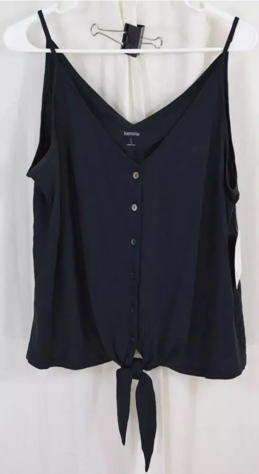 Kensie Modal Jersey Buttoned Knot Front Sleeveless Top Black Size Large