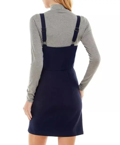 KINGSTON GREY Womens Navy Stretch Zippered Heather Long Sleeve Mock Neck Above The Knee Sheath Dress Juniors S - Image 2