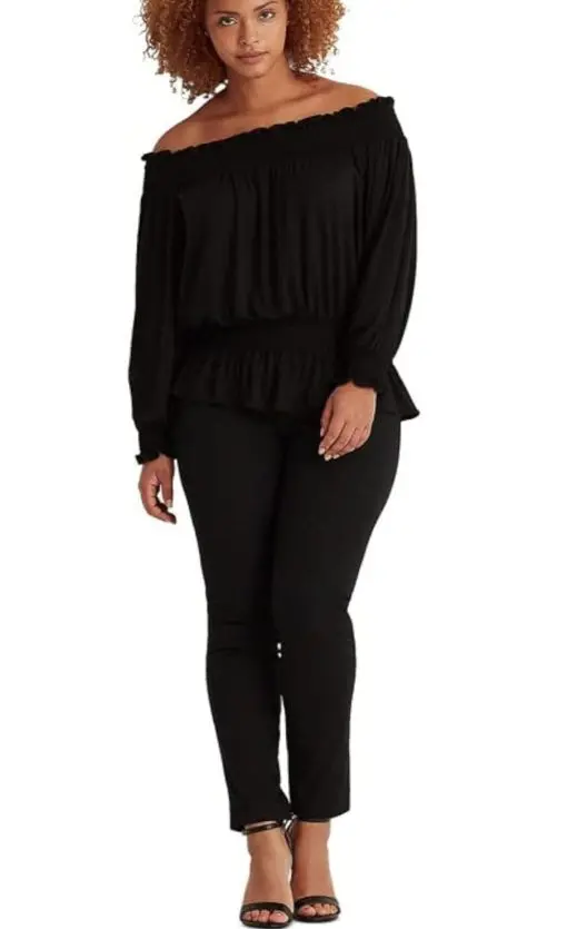 Lauren Ralph Lauren Women's Plus-Size Jersey Off-The-Shoulder Top (Black, 3X) - Image 2