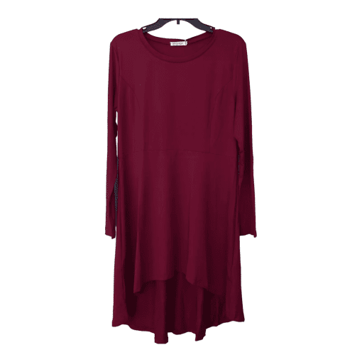 Meaneor Women's High Low Hem Long Sleeve Scoop Neck Dress Wine Size L