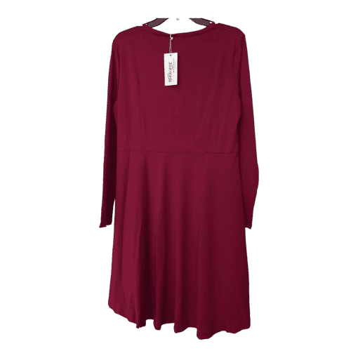 Meaneor Women's High Low Hem Long Sleeve Scoop Neck Dress Wine Size L - Image 2