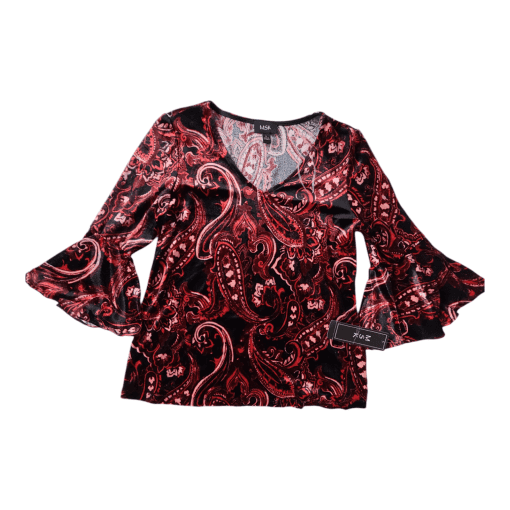 MSK WOMEN'S RED WINE BLACK AND PINK COLOR BLOUSE VELVET FLOURISH STYLE SIZE L