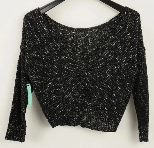 New ABOUND Women's Size M Long Sleeve Black White Twist Crop Pullover Sweater L