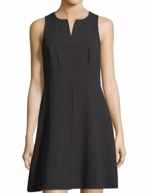 New  Kensie Women's Black Crepe Split Neck Sleeveless A-Line Dress Size S