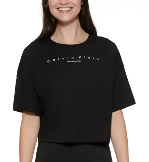 NWT Calvin Klein Performance Women's XXL Logo Cropped T Shirt Top Black 2XL