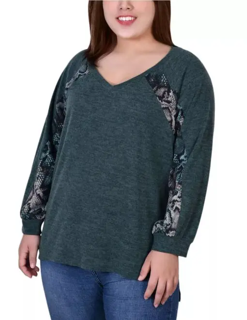 NY COLLECTION Plus Size M Sleeve Combo Top