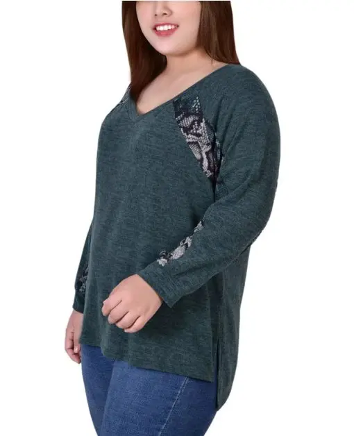 NY COLLECTION Plus Size M Sleeve Combo Top - Image 2